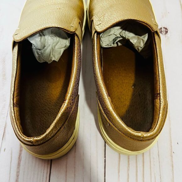 Frye Pebbled Rose Gold Leather Flat Slip-On Loafers - Picture 3 of 10